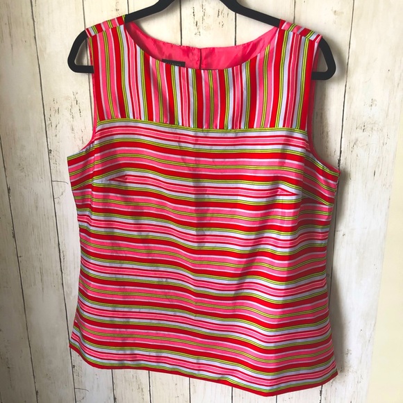 Talbots Tops - Talbots Pink Red Stripe Silk Sleeveless Blouse 14
